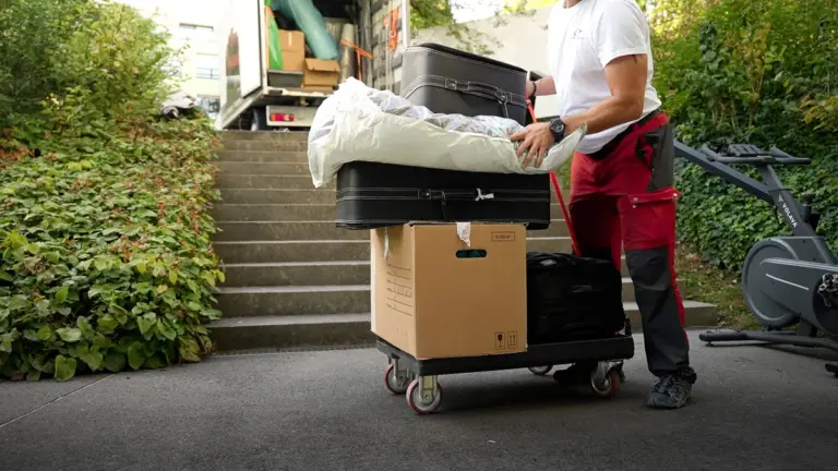 Umzugsgut auf dem Rollwagen vor dem Transporter von Benoha Umzug